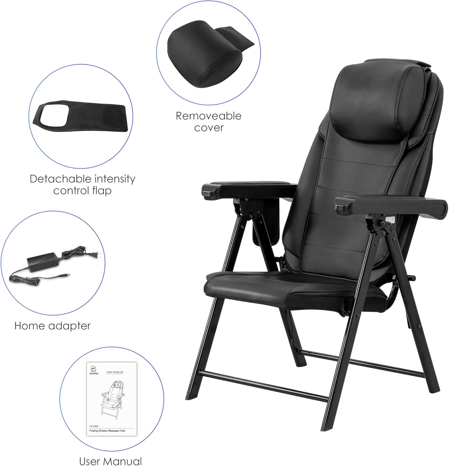 Folding Massage Chair Portable – Shiatsu Neck & Back Massager with Heat