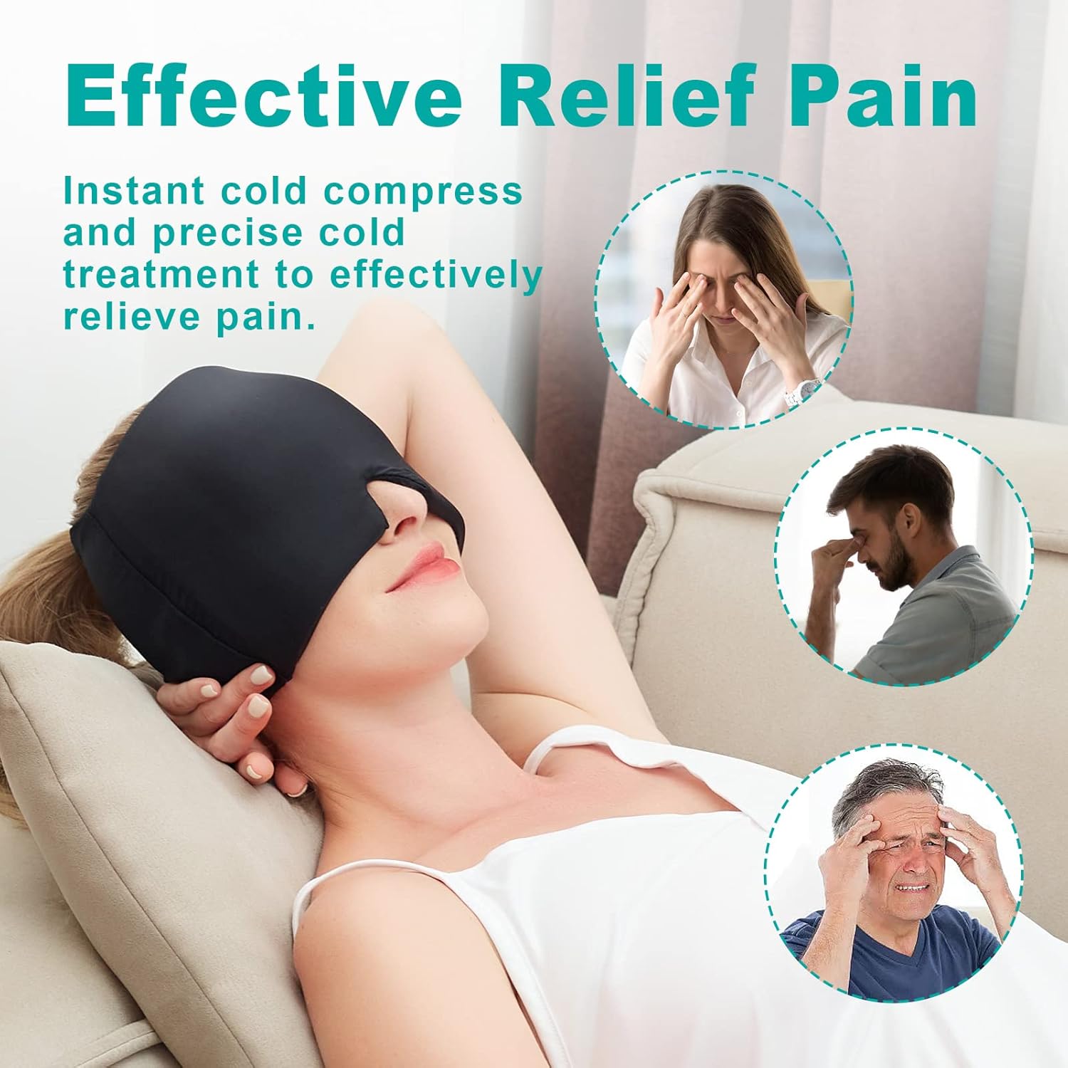 Headache Relief Hat with Cooling Gel & 360° Compression