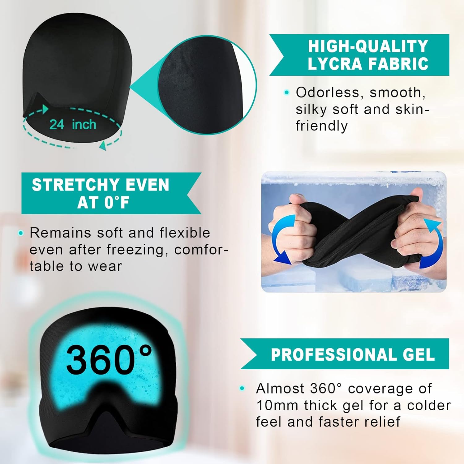 Headache Relief Hat with Cooling Gel & 360° Compression